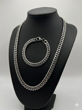 New 2 Pack | Men's Stainless Steel Curb Chain Set
